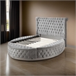Modern Wood King Size Bed- Button Tufted- Bedside Bench with Storage- Gray