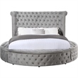 Modern Wood King Size Bed- Button Tufted- Bedside Bench with Storage- Gray