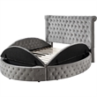 Modern Wood King Size Bed- Button Tufted- Bedside Bench with Storage- Gray