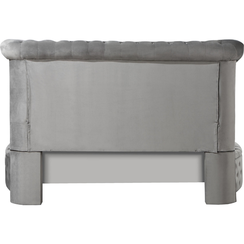Modern Wood King Size Bed- Button Tufted- Bedside Bench with Storage- Gray