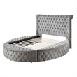 Modern Wood King Size Bed- Button Tufted- Bedside Bench with Storage- Gray
