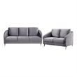Hida 2 Piece Sofa and Loveseat Set- Diamond Stitching- Smooth Gray Velvet