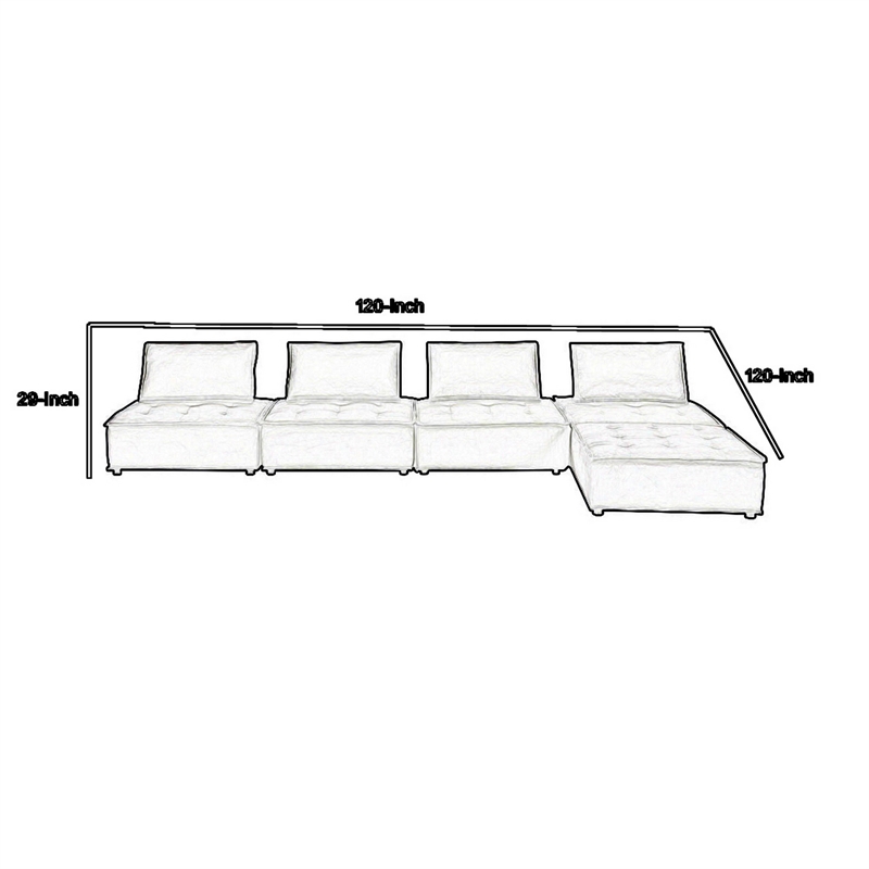 Alaya 120 Inch Tufted 5 Piece Sectional Sofa- Back Cushions- Black Velvet