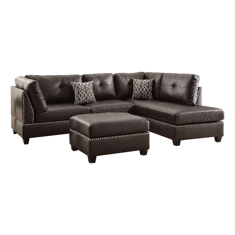 Plushed Bonded Leather 3 Pieces Sectional Set In Brown