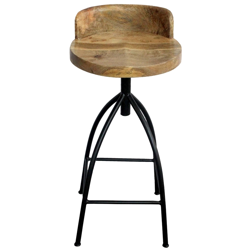 Pia 32-35 Extra Tall Adjustable Barstool- Set of 2-Natural Brown Mango Wood Seat