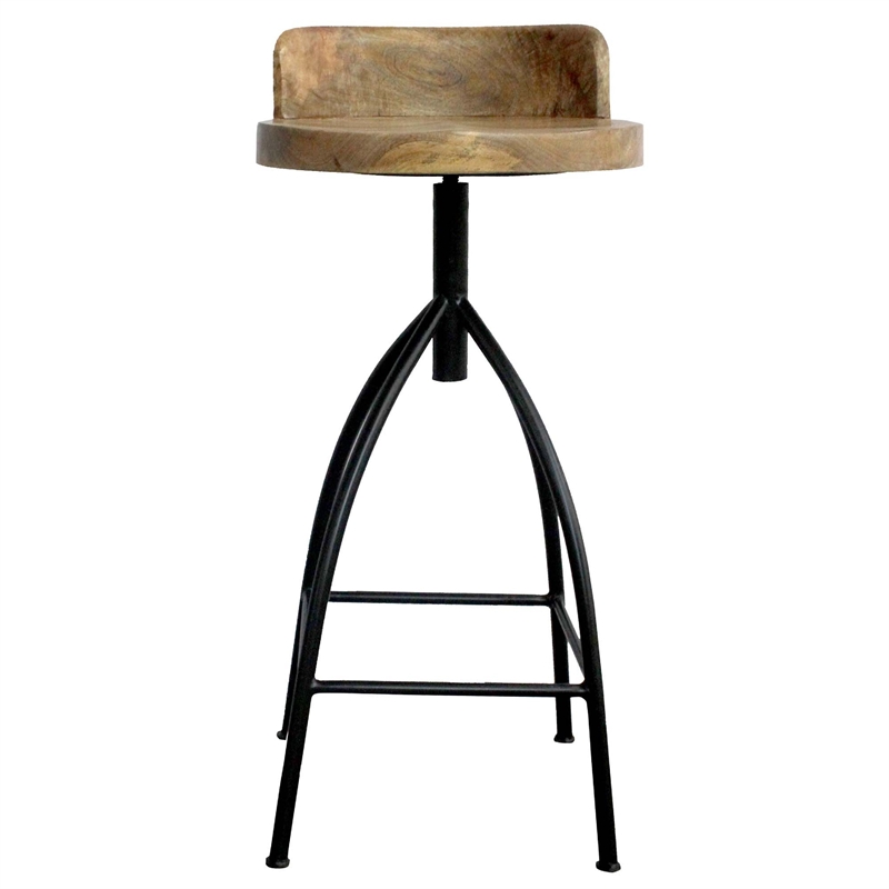 Pia 32-35 Extra Tall Adjustable Barstool- Set of 2-Natural Brown Mango Wood Seat