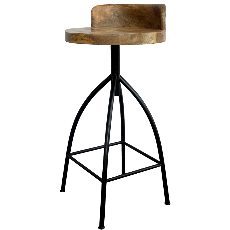 Pia 32-35 Extra Tall Adjustable Barstool- Set of 2-Natural Brown Mango Wood Seat