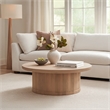 Bela Coffee Table - 47 Inch Round Top-Handcrafted Beige Mango Wood Pedestal Base