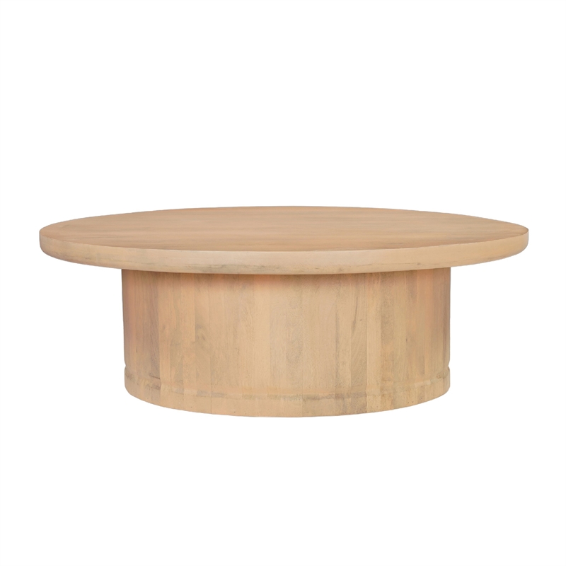 Bela Coffee Table - 47 Inch Round Top-Handcrafted Beige Mango Wood Pedestal Base