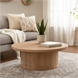 Bela Coffee Table - 47 Inch Round Top-Handcrafted Beige Mango Wood Pedestal Base