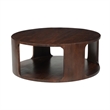 Bard Coffee Table-38 Inch Round Top with Shelf-Brown Mango Wood Sculptural Frame