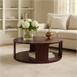 Bard Coffee Table-38 Inch Round Top with Shelf-Brown Mango Wood Sculptural Frame