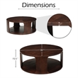 Bard Coffee Table-38 Inch Round Top with Shelf-Brown Mango Wood Sculptural Frame