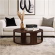 Bard Coffee Table-38 Inch Round Top with Shelf-Brown Mango Wood Sculptural Frame