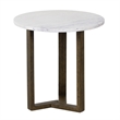 Fina 20 Inch Round Side End Table- White Genuine Marble Top- Brown Mango Wood