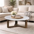 Fina 38 Inch Round Coffee Table- White Genuine Marble Top- Brown Mango Wood