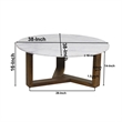 Fina 38 Inch Round Coffee Table- White Genuine Marble Top- Brown Mango Wood
