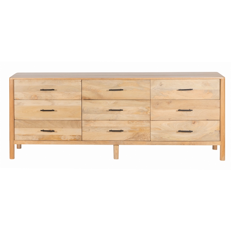 Geti 84 Inch Wide Dresser- 9 Spacious Drawers- Handcrafted Oak White Mango Wood
