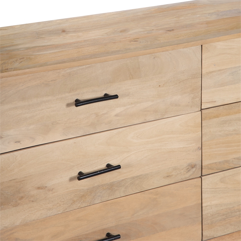 Geti 66 Inch Wide Dresser- 6 Drawers- Handcrafted Natural Oak White Mango Wood