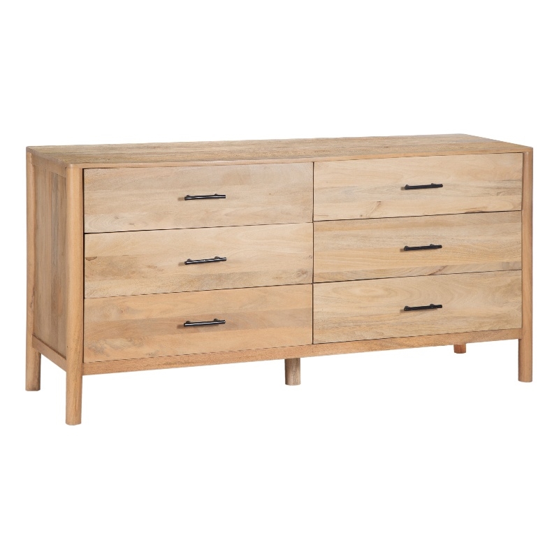 Geti 66 Inch Wide Dresser- 6 Drawers- Handcrafted Natural Oak White Mango Wood