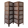 Decorative Four Panel Mango Wood Hinged Room Divider with Circular Cutout Design