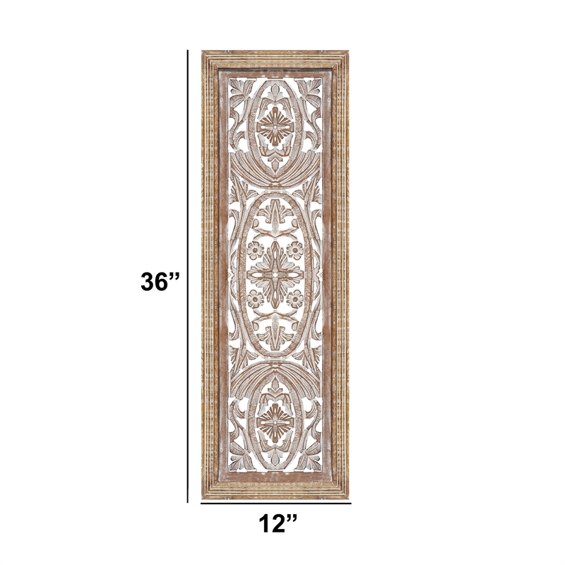 Rectangular Mango Wood Wall Panel Hand Crafted With Intricate Carving- Brown