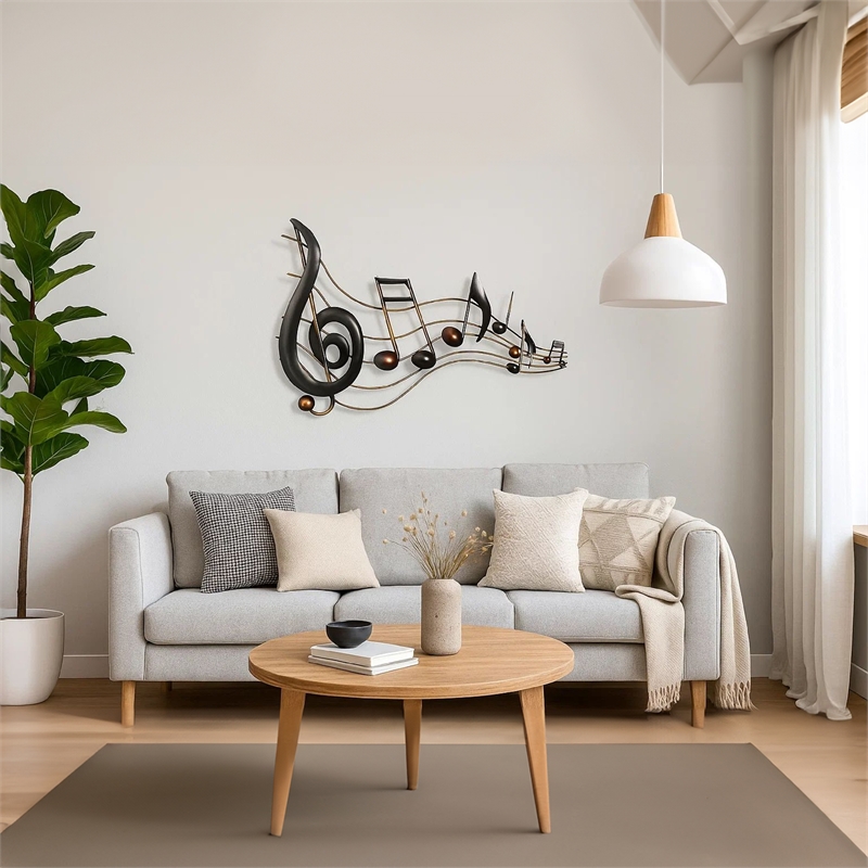 26 Inch Handmade Metal Wall Mount Accent Decor with Musical Notes - Treble Clef
