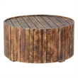34 Inch Handmade Wooden Round Coffee Table with Plank Design- Burned Brown