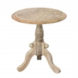 Intricately Carved Round Top Mango Wood Side End Table with Pedestal Base- Brown