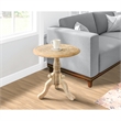 Intricately Carved Round Top Mango Wood Side End Table with Pedestal Base- Brown