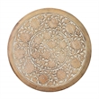 Intricately Carved Round Top Mango Wood Side End Table with Pedestal Base- Brown