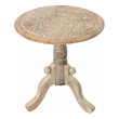 Intricately Carved Round Top Mango Wood Side End Table with Pedestal Base- Brown
