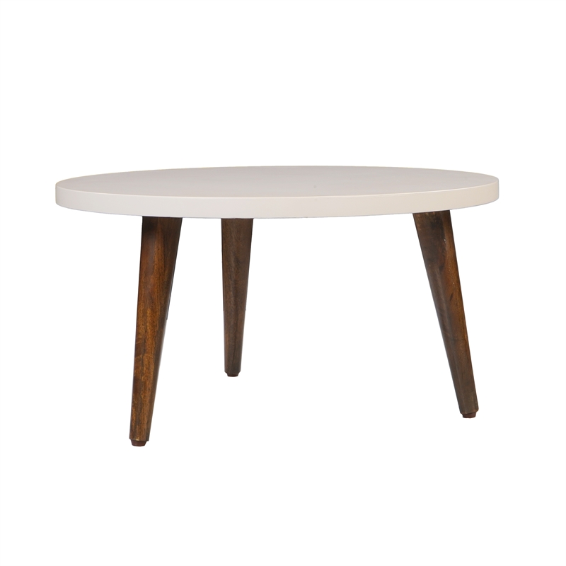 24 Inch Modern Coffee Table- Round MDF Top- Tapered Mango Wood Legs