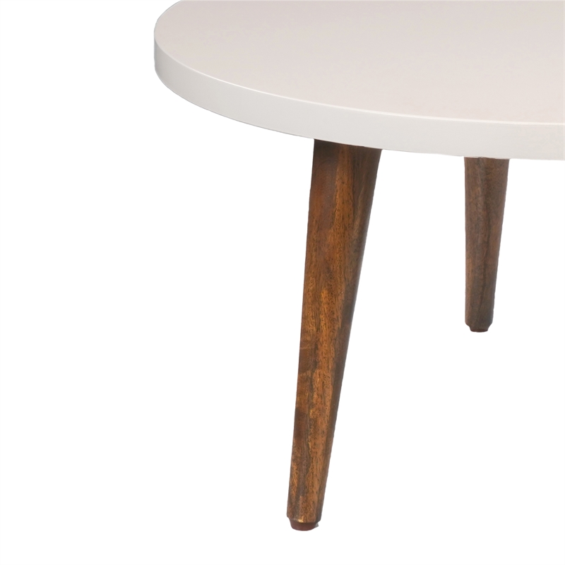 24 Inch Modern Coffee Table- Round MDF Top- Tapered Mango Wood Legs