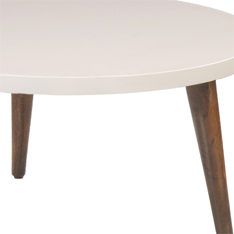 24 Inch Modern Coffee Table- Round MDF Top- Tapered Mango Wood Legs