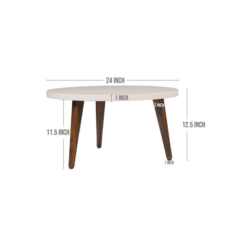 24 Inch Modern Coffee Table- Round MDF Top- Tapered Mango Wood Legs