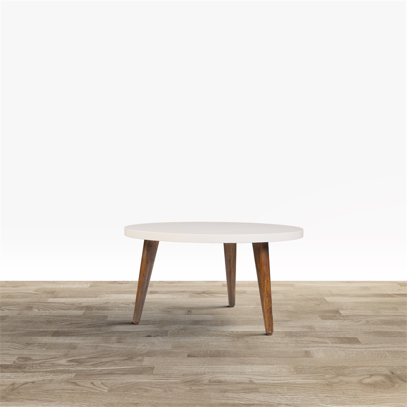 24 Inch Modern Coffee Table- Round MDF Top- Tapered Mango Wood Legs