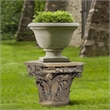 Accent Pedestal Table- 10 Inch Top- Weathered Brown Resin- Ornate Base