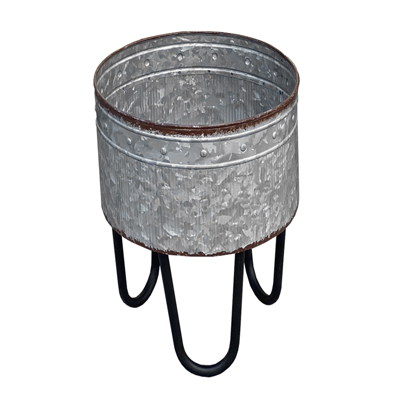 Galvanized Sheet Planter Tubs- Iron Powder Coated Hairpin Legs- Set of 3- Gray