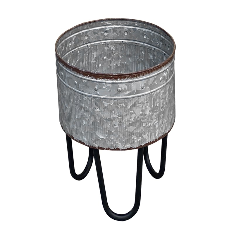 Galvanized Sheet Planter Tubs- Iron Powder Coated Hairpin Legs- Set of 3- Gray
