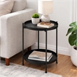 Vica 15 Inch Modern Side End Table- Metal Round Tray Top- Foldable Legs- Black