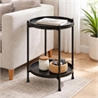 Vica 15 Inch Modern Side End Table- Metal Round Tray Top- Foldable Legs- Black