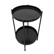 Vica 15 Inch Modern Side End Table- Metal Round Tray Top- Foldable Legs- Black