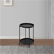 Vica 15 Inch Modern Side End Table- Metal Round Tray Top- Foldable Legs- Black