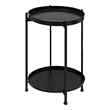 Vica 15 Inch Modern Side End Table- Metal Round Tray Top- Foldable Legs- Black