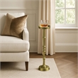 26 Inch Side End Drink Table- Turned Pedestal Metal Base- Round Top- Brass