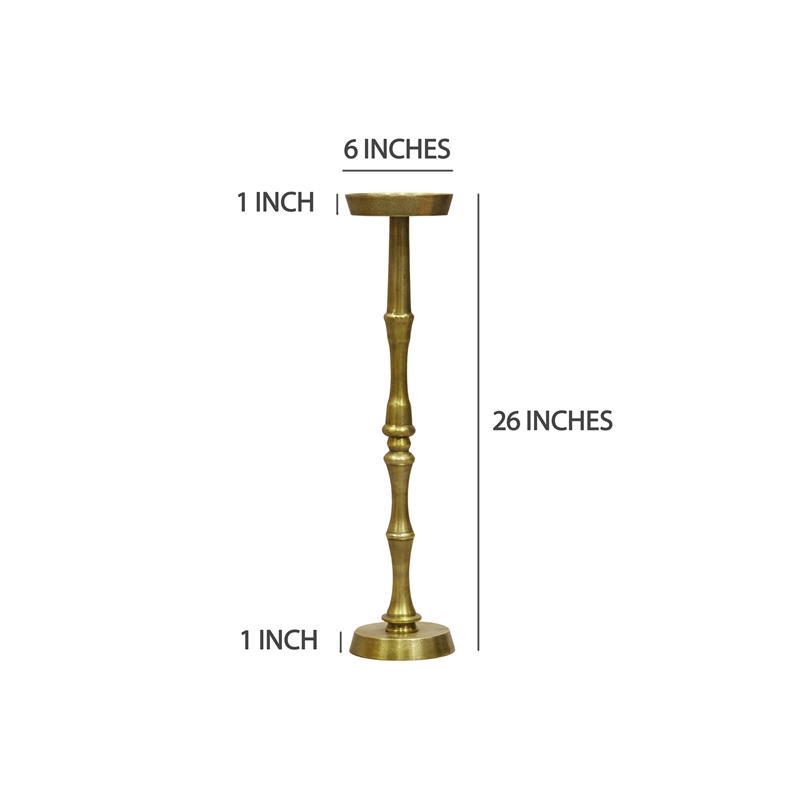 26 Inch Side End Drink Table- Turned Pedestal Metal Base- Round Top- Brass