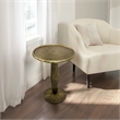 17 Inch Side End Drink Table- Fancy Fluted Base- Round Top- Antique Brass