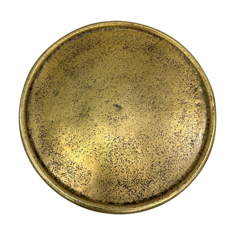 17 Inch Side End Drink Table- Fancy Fluted Base- Round Top- Antique Brass