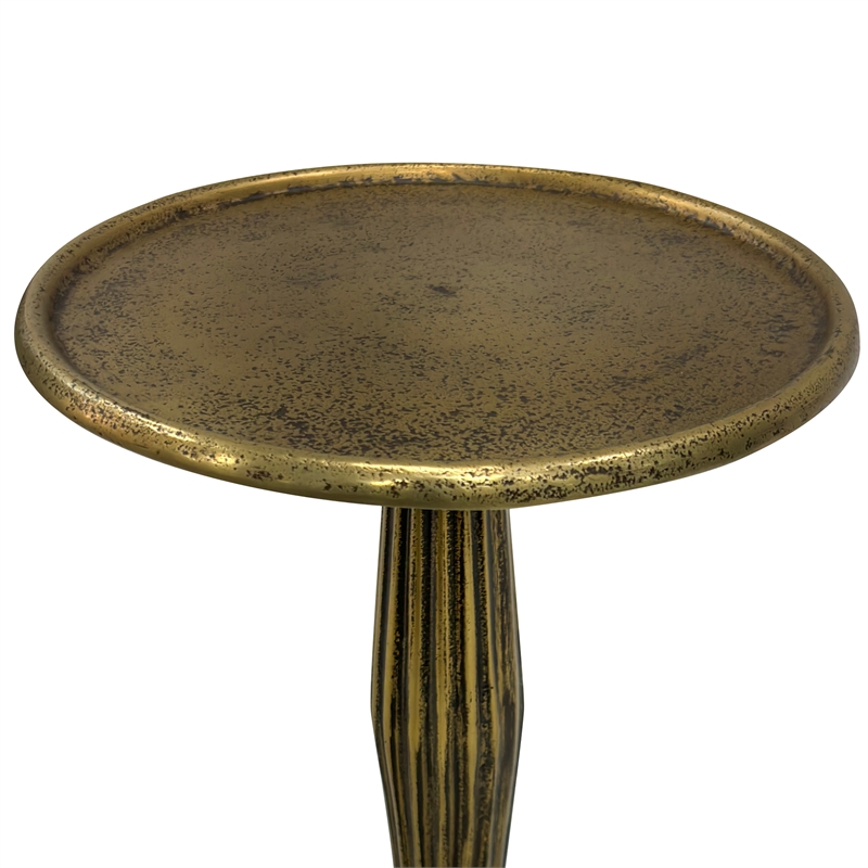 17 Inch Side End Drink Table- Fancy Fluted Base- Round Top- Antique Brass
